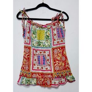 Y2K Boho Patchwork Tie-Shoulder Cami Size Medium Festival Cottagecore Indie Chic